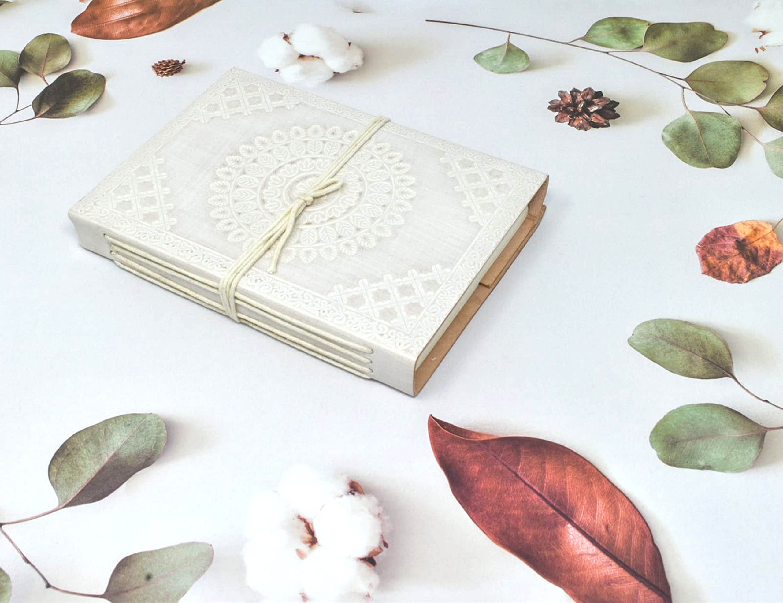 India House-Handmade Leather Journal Embossed Perfect for Calligraphy, Poetry, Guest Book or Instagram | With Macrame Bookmark
