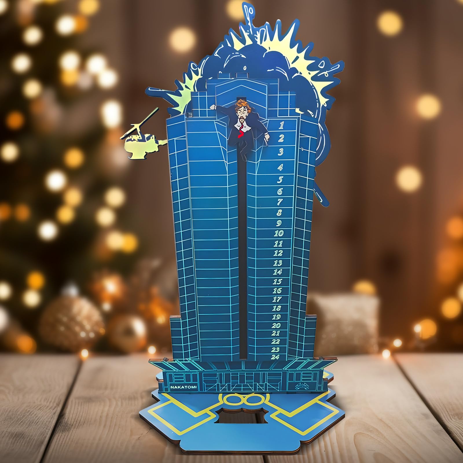 Photo 1 of 2025 Advent Calendar, Wooden Diehard Advent Calendar Dropped Nakatomi Plaza Tabletop Christmas Countdown Calendar Ornament for Kids Adults Home Decoration (Blue-B)