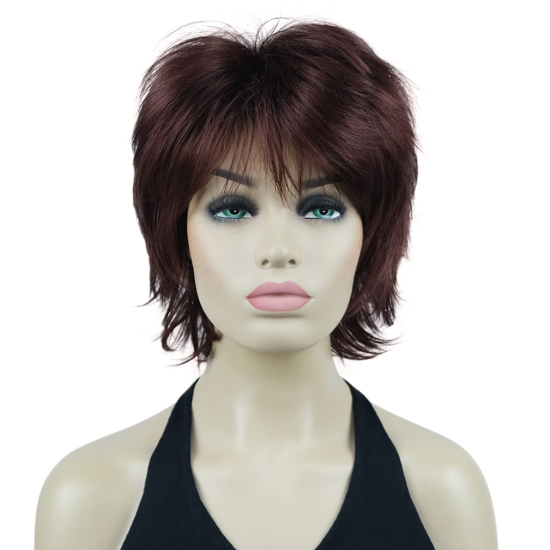 Lydell Short Layered Shaggy Wavy Full Synthetic Wigs (33A Dark Auburn)