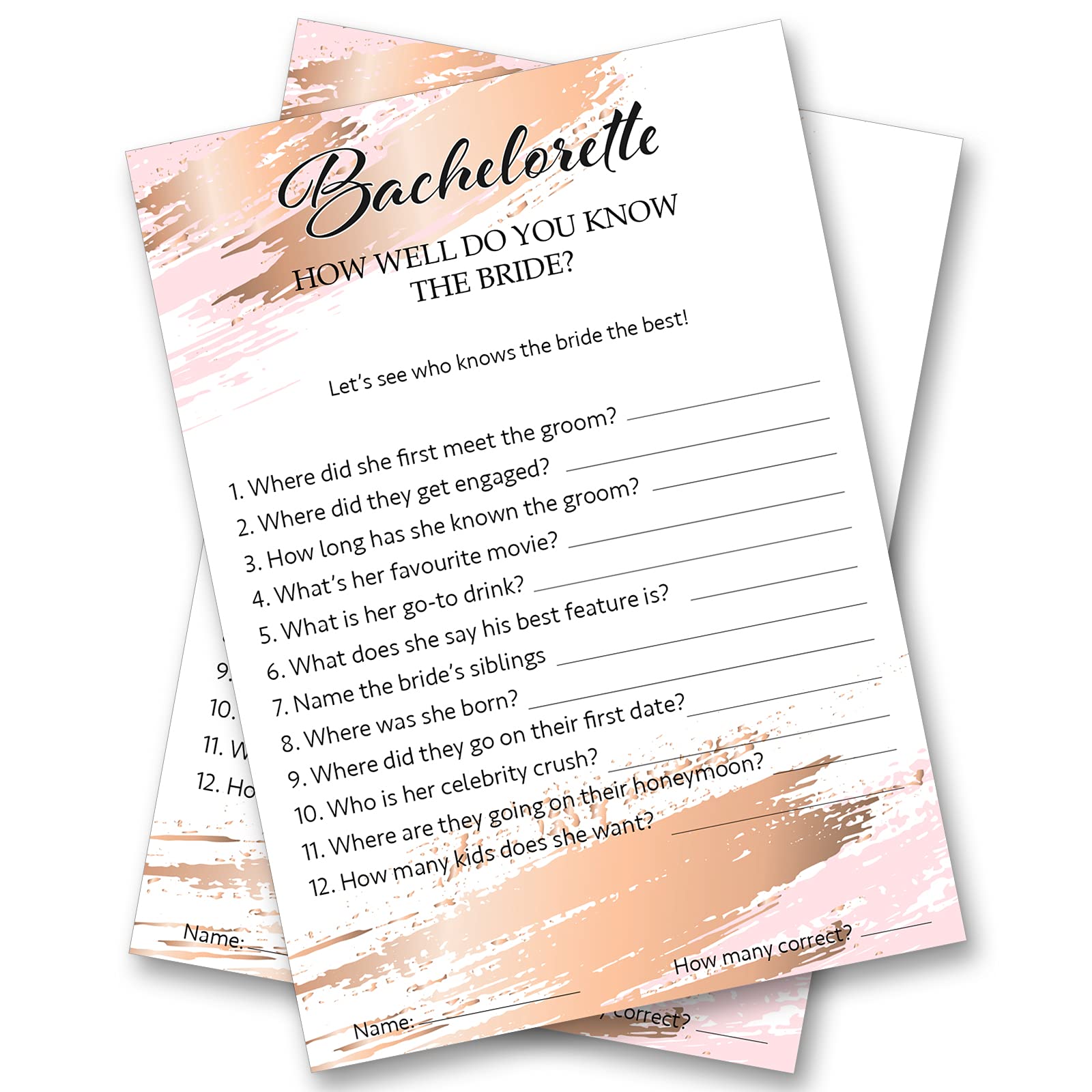 Hen Night Party Games Bachelorette, How Well Do You Know The Bride, A6 Size 105mm x 148mm for Bridal Shower (24 Pack)