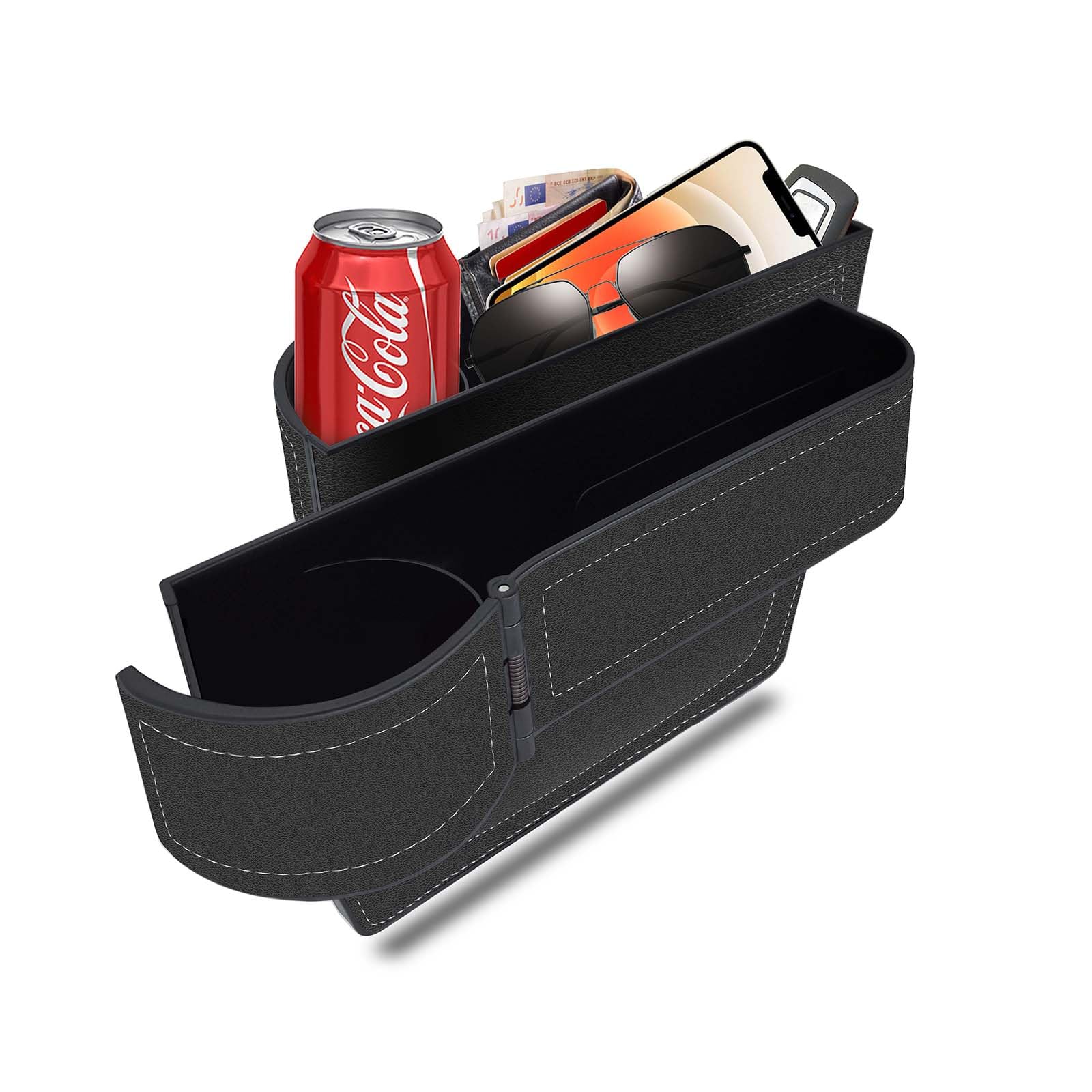 Photo 1 of BAILISI Car seat gap filler organizer,Multi-function car seat storage box 2 packs,Adjustable Cup Holder car console side storage box Holders phone, sunglasses,car accessories (Black Style 4)