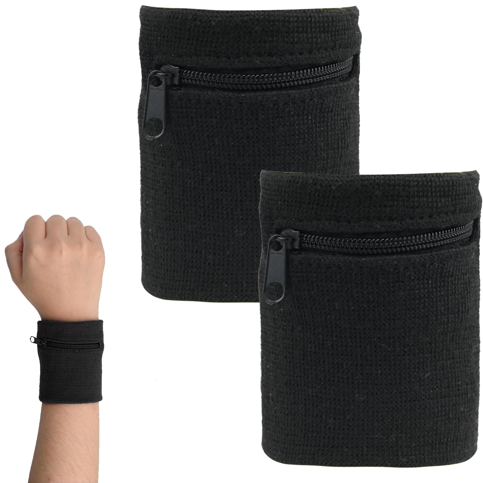 Zipper Sports Wristband, Sports Wristband, Wrist Wallet Pouch, Zipper Sweatband Wristband, Fitness Sweatband with Zipper for Running Cycling Sports Keys Storage (black)
