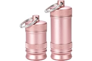SOBAHIDO Portable Keychain Pill Holder Case - Small Waterproof Aluminium Alloy Portable Pill Box, Metal Pill Container for Purse Daily Medicine Carrier Organizer Bottle for Outdoor Camping Travel 2 Pack Pink