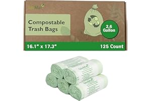 bioMat 2.6 Gallon Compostable Trash Bags, 125 Count, Compost Bags for Countertop Bins, BPI ASTM D6400 and CMA Certified Small Trash Bags