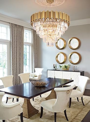 Akeelighting Gold Chandeliers Modern Crystal Chandelier for Dining Room  Light High Ceiling Foyer Ceiling Han