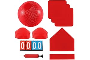 Fancemot Kickball Set with Bases and Ball - 8.5" Kickball, Rubber Throw Down Bases, Sports Traning Cones, 12" Pump and 14" Scoreboard - Perfect for Kids and Adults - Playground and Backyard Game