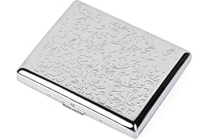 EYIDADAE Stylish Design Retro Metal Cigarette Case -Double Sided Spring Clip Open Cigarette,Pocket Holder Credit Card Holder Protective Security Wallet for Men and Women,Holds 20 100mm Cigarettes (Vine Silver)