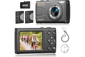 CAMWORLD 4K Digital Camera 64MP Auto Focus Video Camera with 32GB Card 18X Zoom 2 Batteries Compact Vlog Camera for Beginner Student Kids Teen Black