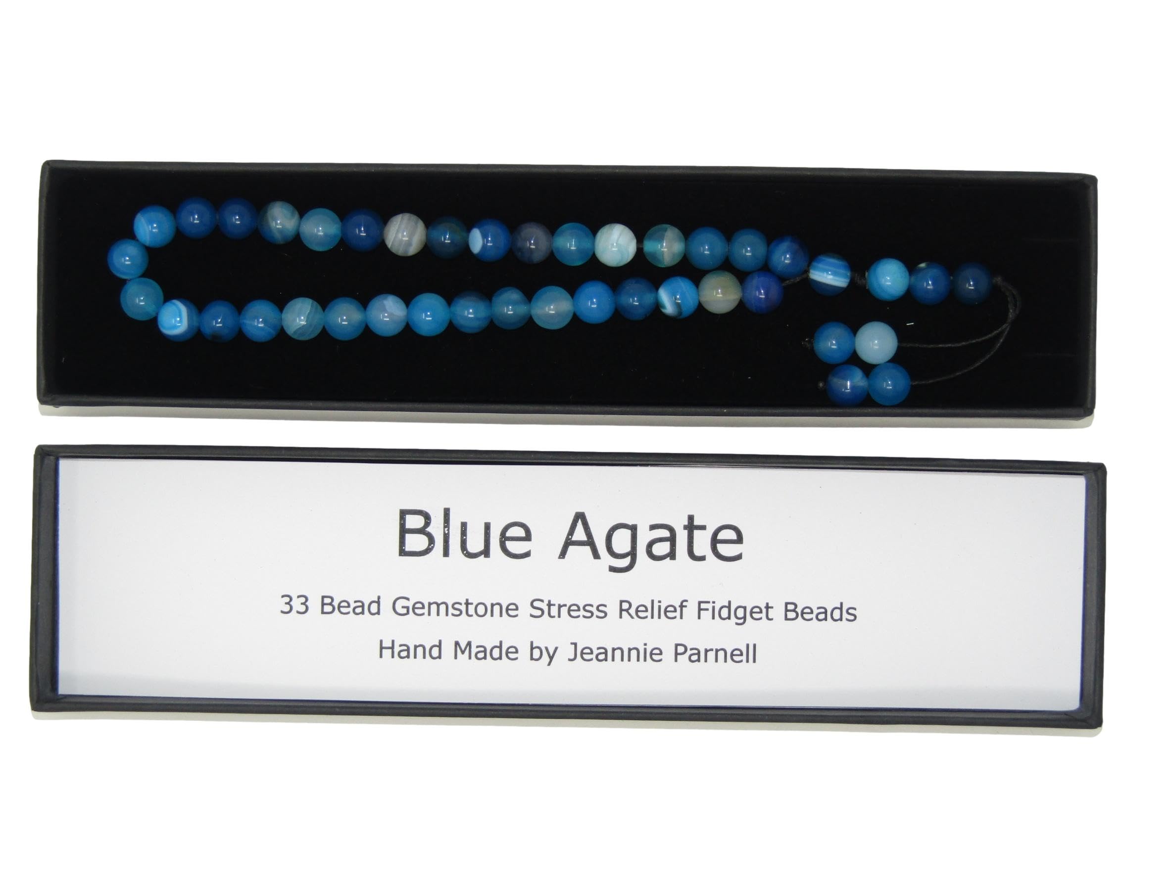 N8 BSBA Stress Relief Fidget Beads 8mm Blue Agate Gemstone Beads and Accessories in Gift Box Handmade Design by Jeannieparnell