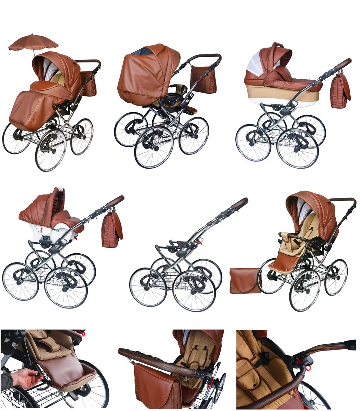 kinderwagen amberline classica lux retro eco leder 3 in 1 braun set wanne buggy babyschale autositz mit zubehor regenschutz insektenschutz adaptersitz sonnenschirm 17 speichenmetallrader baby kinderwagen buggys tarsandanismanlik com