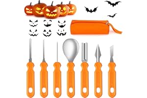 Mengine Halloween Pumpkin Carving Kit, Professional Pumpkin Carving Tools Heavy Duty Stainless Steel with Stencils and Storag