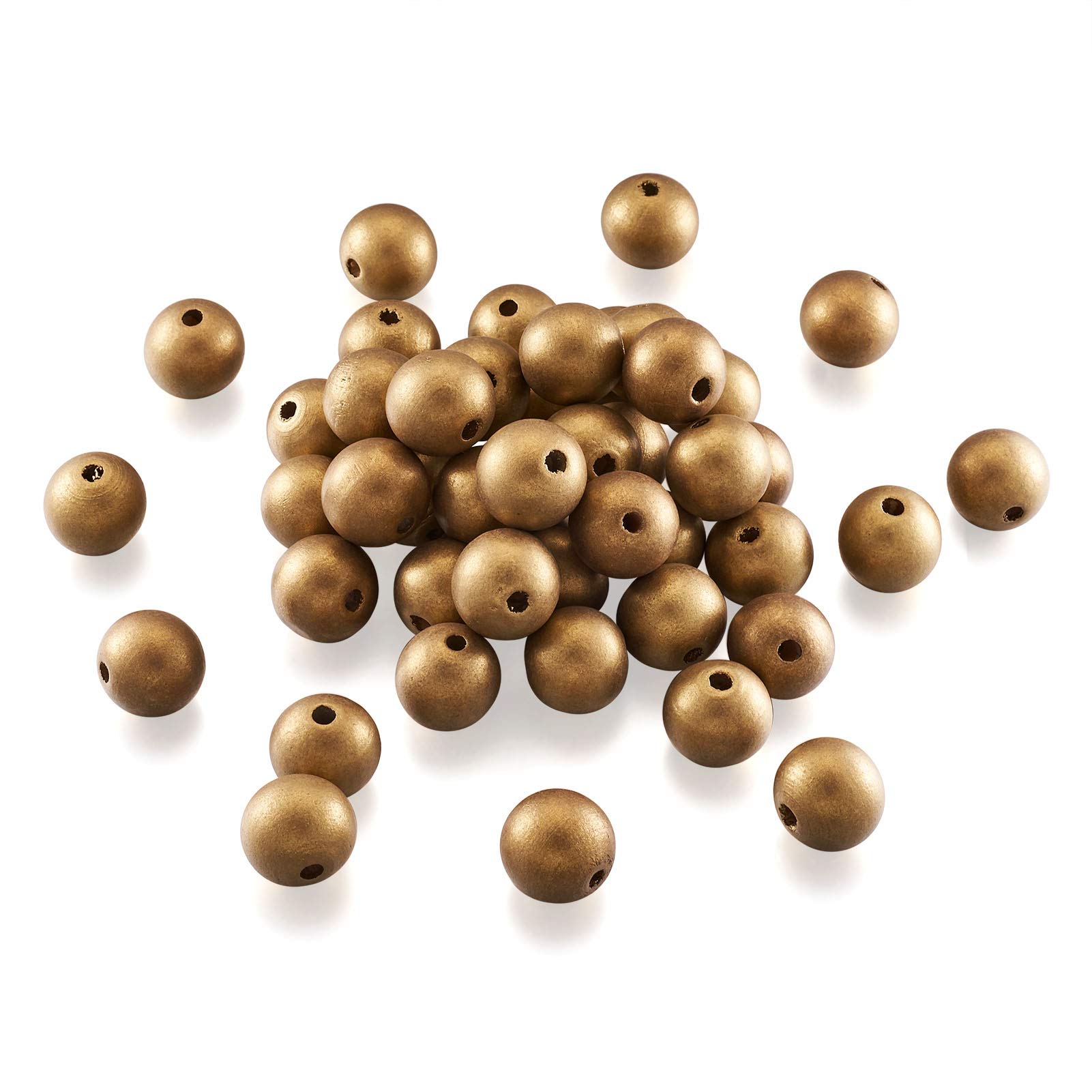 Beadthoven 100pcs 25mm Gold Wood Beads, Natural Large Hole Round Wooden Ball Spacers Loose Beads 5mm Hole for Macrame Garland Jewellery Craft Making