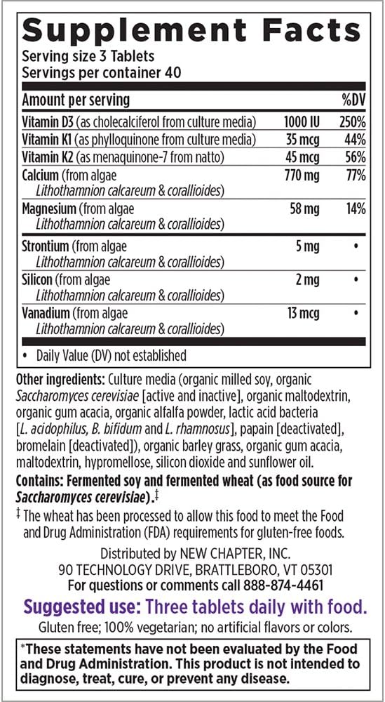 New Chapter Calcium Supplement – Bone Strength Whole Food Calcium with Vitamin K2 + D3 + Magnesium, Vegetarian, Gluten Free 120 Count (40 Day Supply): Health & Personal Care