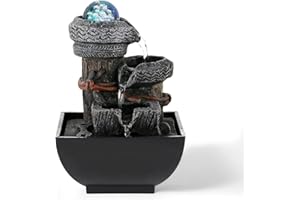 Dyna-Living Tabletop Water Fountain Waterfall Fountain Indoor with Lights Rolling Ball Feng Shui Water Fountains for Home Decor