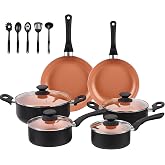 BECIGAR Ceramic Pots and Pans Set, 15PCS Nonstick Cookware Set, Induction Safe Cooking Set with Frying Pans, Saucepans, Shovel and Ladle