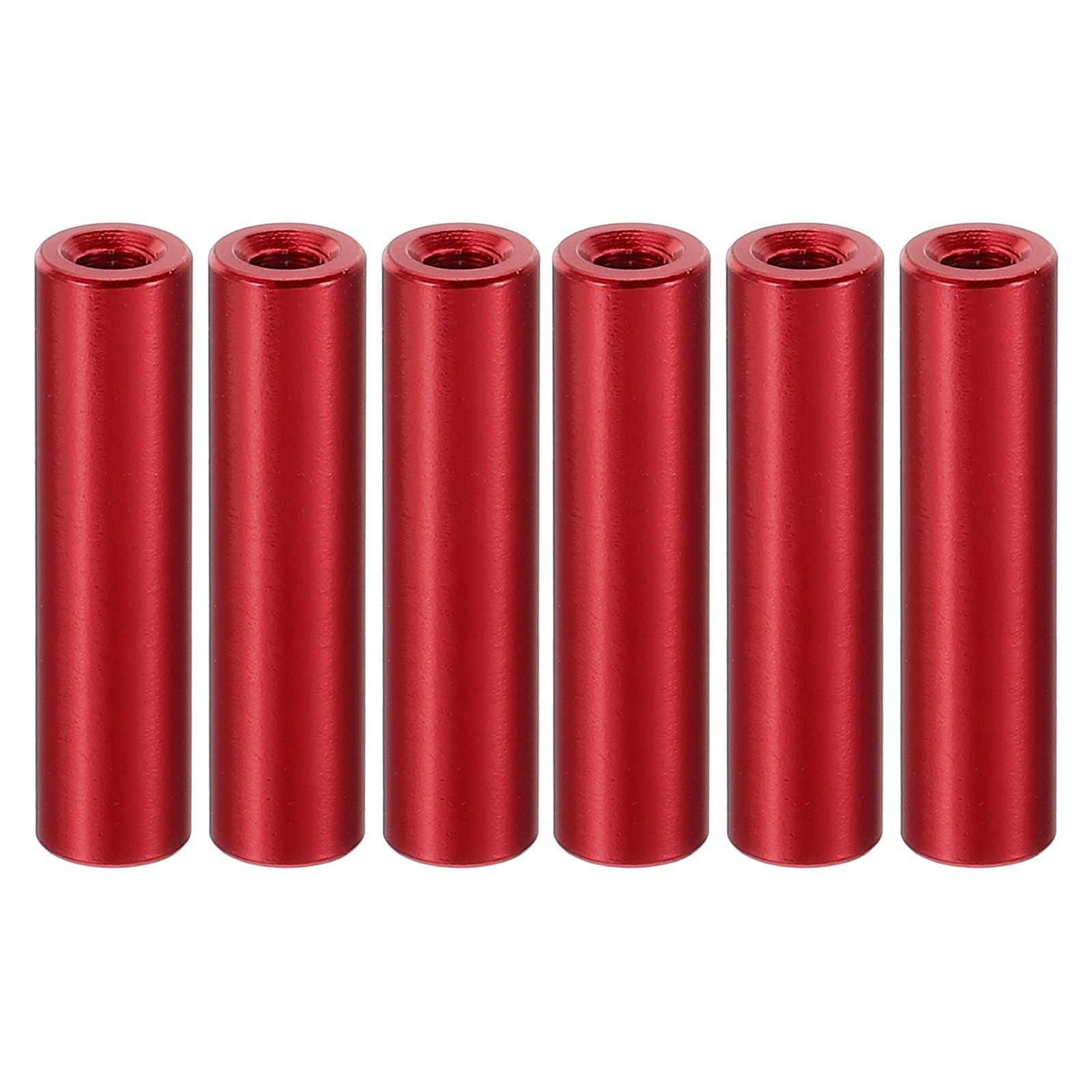 PATIKIL 6pcs M3 Metal Threaded Standoff Spacer Nuts, Round Aluminum Spacers Female Coupling Screws, 1/8" ID x 1/4" OD, Red 3x6x25mm