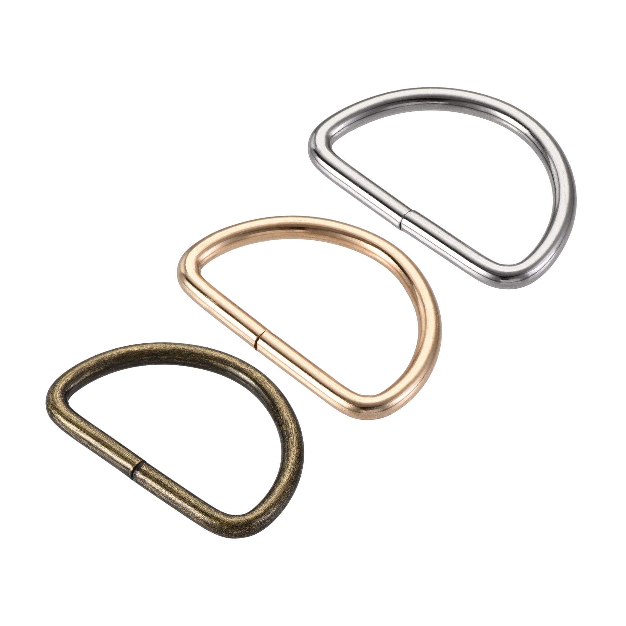 sourcing map Metal D Ring 1.5"(38mm) D-Rings Buckle Silver Tone, Gold Tone, Bronze Tone(Total 15pcs)