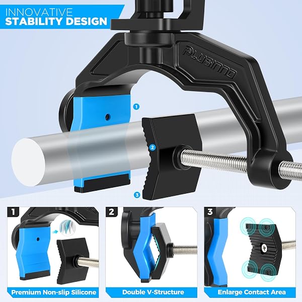 PLUSINNO 4 PACK BOAT FISHING ROD HOLDER DOUBLE V DESIGN FIT ROUND SQUARE TUBES INNOVATIVE CLAMP FISHING GIFTS FOR MEN