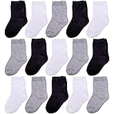 Duufin 15 Pairs Baby Socks Toddler Boys Girls Mid Cut Unisex Half Cushion Cotton Crew Socks for Baby Toddler 0-4 Years Old