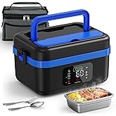 Luckit Cordless Electric Lunch Box for Adults, 16000mAh Battery-Powered Heated Lunch Box, 1L Rechargeable Self-Heating Food Warmer with Fork & Spoon and Insulated Bag for Work, Travel, Car, Office
