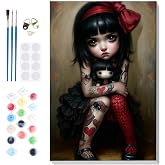 Bowetile Framed Paint by Numbers Kit for Adults, Gothic Girl Painting by Numbers Halloween, Adults' Paint-by-Number Kits on Canvas, Acrylic Number Painting Gifts for Home Wall Decor, 8x12in