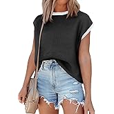 Saodimallsu Womens Summer Cap Sleeve Knit Tops Casual Sleeveless Sweater Vest Crew Neck Color Block 2025 Trendy Tank Top