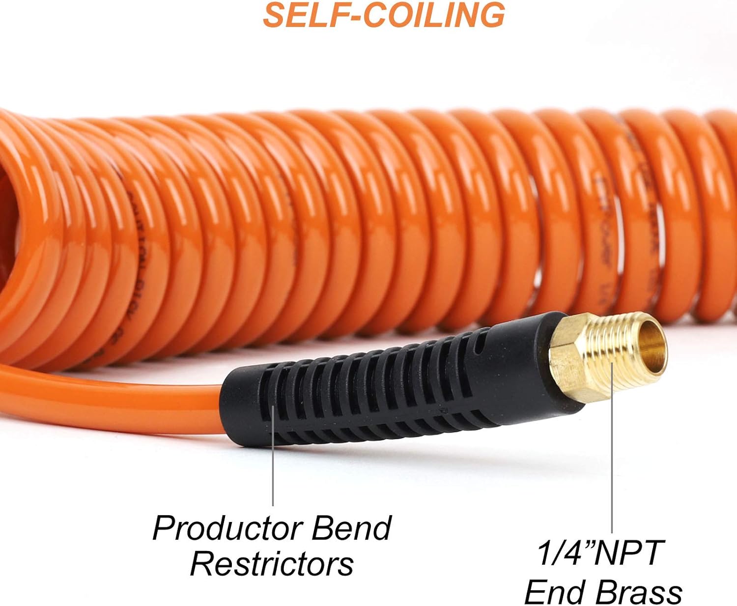 FYPower 1/4 inch x 25 ft Recoil Poly Air Hose Kit, 20 Pieces Air Compressor Accessories Set, 1/4" NPT Quick Connect Air Fittings, Blow Gun, Chuck, Safety and Tapered Nozzles, Couplings, Orange PU Hose - - 