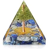 EternalOrgone Tree of Life Orgone Pyramid for Positive Energy, Orgonite Peridot&Lapis Lazuli Healing Crystal Pyramids for Reduce Stress Chakra Reiki Healing Meditation Attracts Lucky and Success