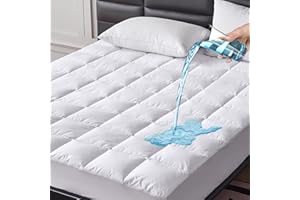 LeWinBedding Goose Feathers Down Mattress Pad, Quilted King Size Mattress Protector Waterproof, Breathable Mattress Cover, 18” Deep Pocket, Machine Washable(White,78"x80")