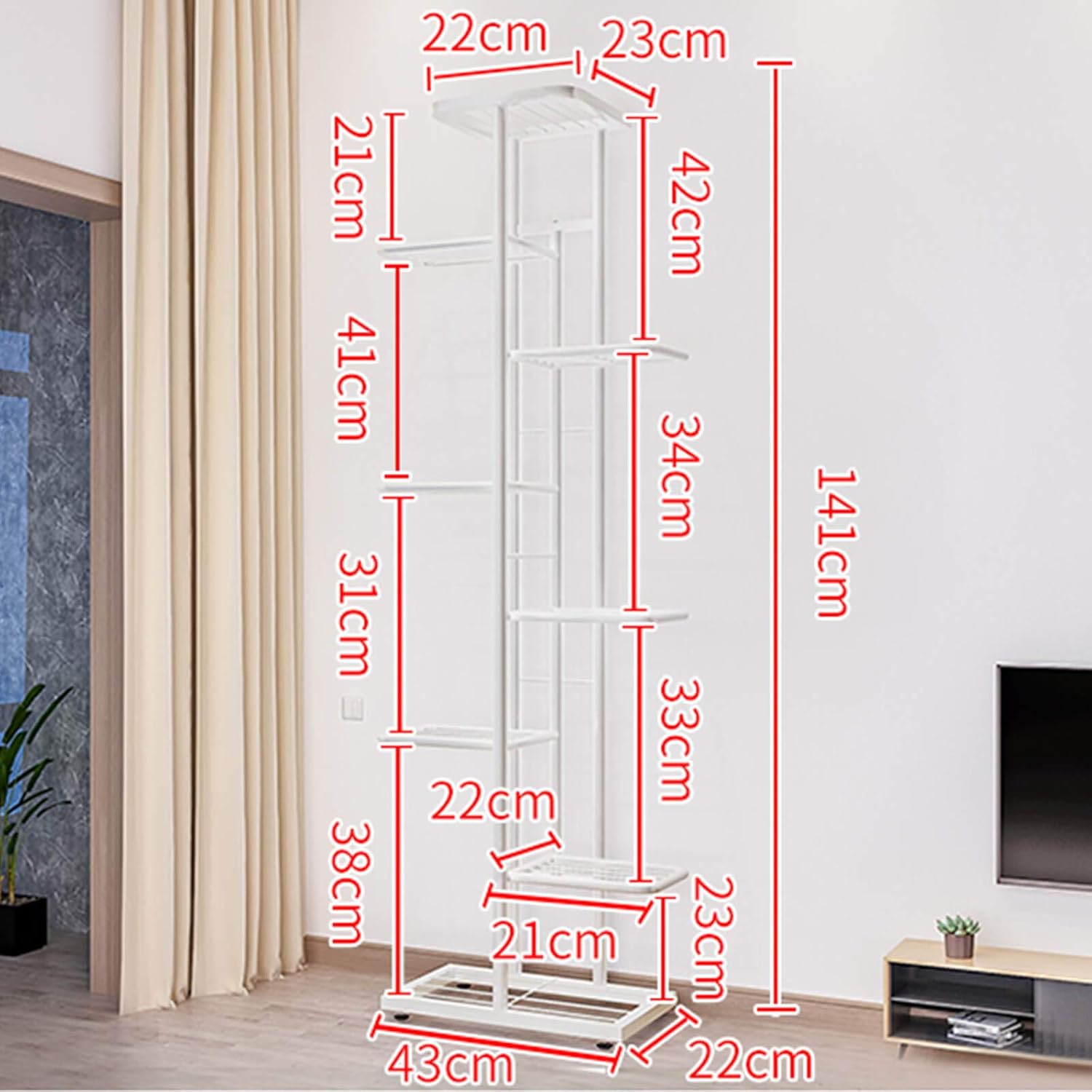 Indoor Tall Metal Plant Stand - Multi Tiered 8 Tier 9 Potted Multi-Tiered Iron Narrow Flower Stand Rack Shlelf for Corner Patio Enterway Living Room Balcony Court Garden (Grey) : Garden & Outdoor