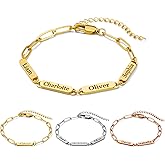 Jexiva Adults Personalized Paper Clip Name Bracelet for Women/Men – PVD Gold Plated Stainless Steel – Custom Engraved ID Tags (1-4 Name Options) – Adjustable Chain – Engraving – Gift for Her or Him