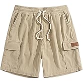 RoseSeek Men's Corduroy Cargo Shorts Vintage Drawstring Waist Wide Leg Casual Summer Shorts