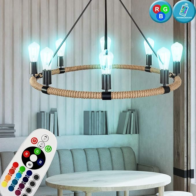 Chandelier Dimmer Remote Control Ceiling Pendulum Hemp Rope Lamp Set