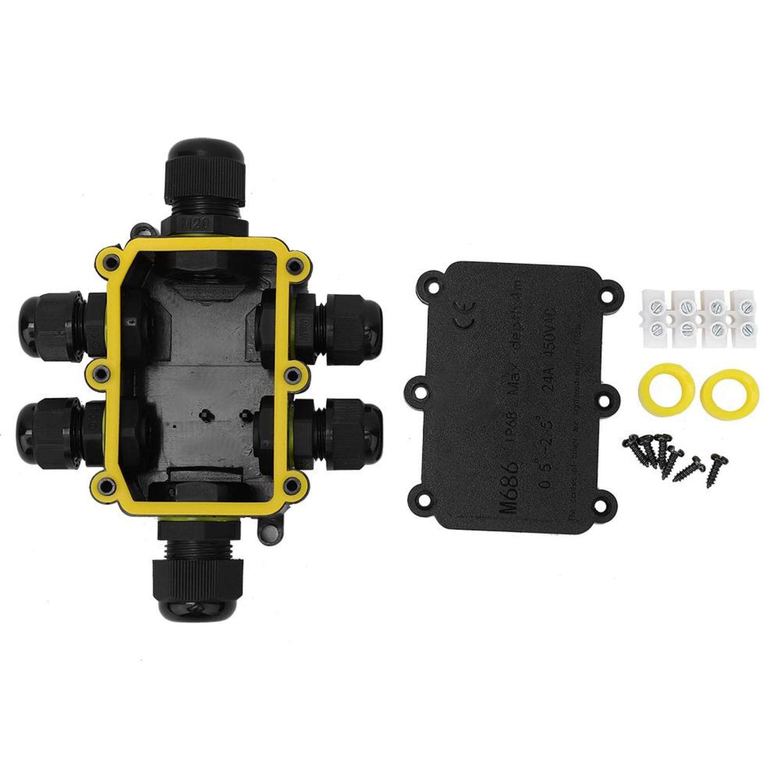 Waterproof Junction Box Outdoor Cable Connector, Junction Case, Cable Connector Case, IP68 Plastic Junction Box 4m Underwater Connection Wiring Box T100 450VAC 24A UL94V-2(6Way)