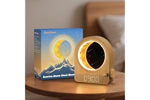 Epochleno Sunrise Alarm Clock, White Noise Machine & Meteor Moonlight - 10 Soothing Sounds, Dual Alarms, 30/60/90min Timer, Easy Snooze - Bedroom Gift for Insomnia Adults/Women - Wood Grain