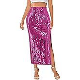 TYNORA Women's Shiny Sequin High Waisted Maxi Skirts Bodycon Long Mermaid Skirt Formal Skirts Dance Party Dress