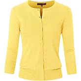 JSCEND Women's 3/4 Sleeve Crew Neck Button Down Stretch Knit Cardigan Sweater (S-3XL)