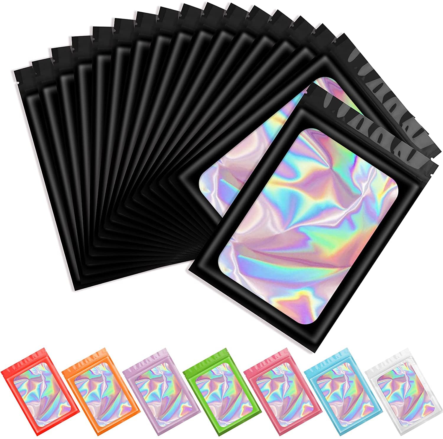Artcut 100 PCS Mylar Bags, Holographic Bags, Baggies, Cute Small Plastic Bag, Mothers Day Gifts (Black, 2.4 * 3.9inch)