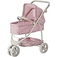 Olivia's Little World 2-in-1 Convertible Baby Doll Stroller with Retractable Canopy, All-Terrain Wheels, and Adjustable Handle, Cream and Pink with Gray Polka Dots