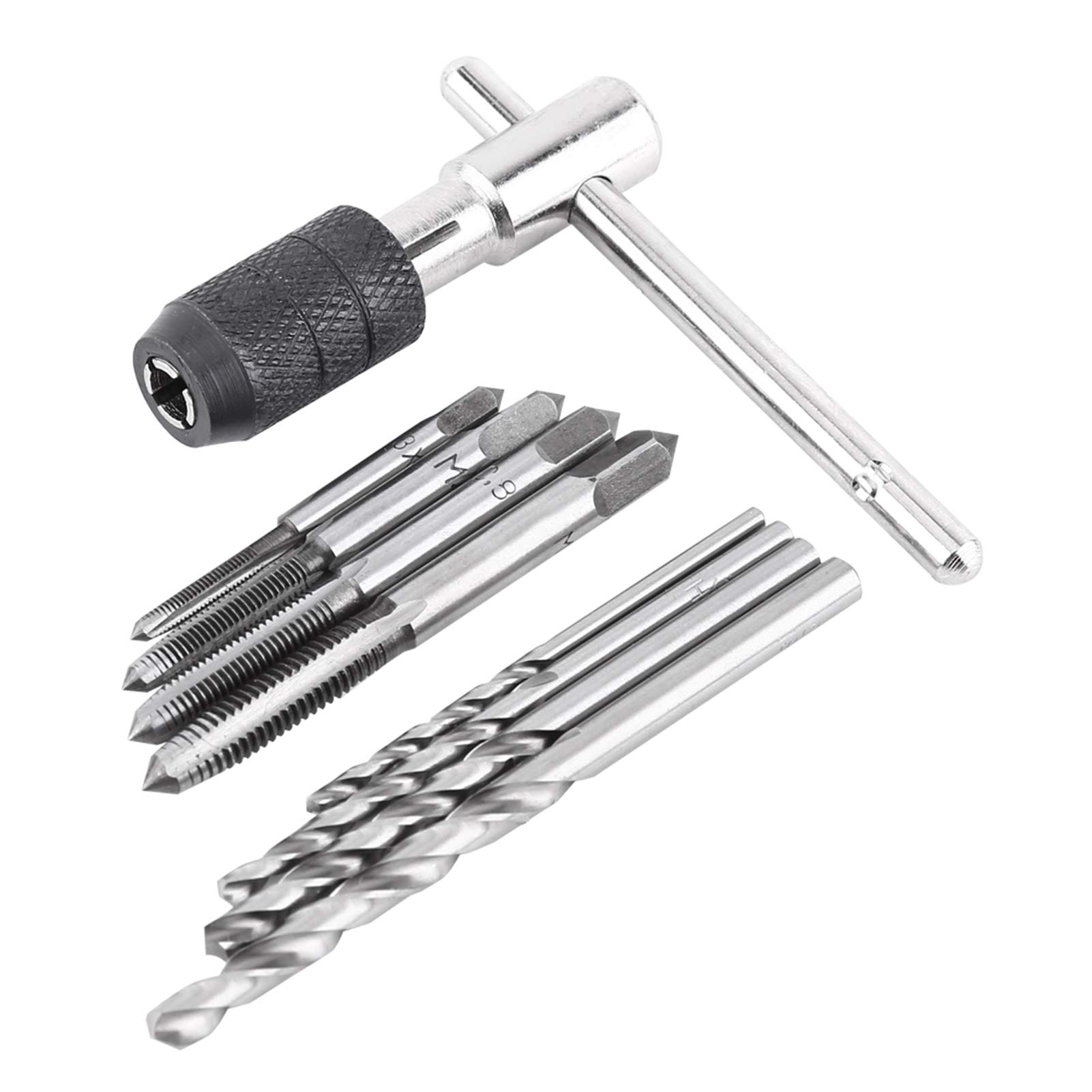 9PCS/Set T-Handle Ratchet Tap Holder Wrench M3 M4 M5 M6 Thread Metric Screw Taps Twist Drill Bits Threading Manual Tapping Accessories