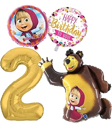 Toyland Pack Of 2 Masha And The Bear Foil Balloons - 36" & 41", Helium Or Air Fill, Kids Party Decorations