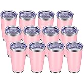 VEGOND 20oz Tumbler with Lid and Straw Stainless Steel Tumbler Cup Bulk Vacuum Insulated Double Wall Travel Coffee Mug Powder Coated Coffee Cup(Pink 12 Pack