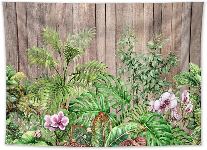Tapiz de flores y hojas Plantas colgantes de pared en tablón de madera