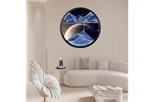 MUNSCVUS 11.4" Moving Sand Art Décor, Wall Mounted Sand Art Liquid Motion 3D Dynamic Sculpture,360°Rotate Wall Art Deep Sea Sandscape,Glass Crafts Solid Wood Frame,Relaxing Quicksand Décor (Blue)