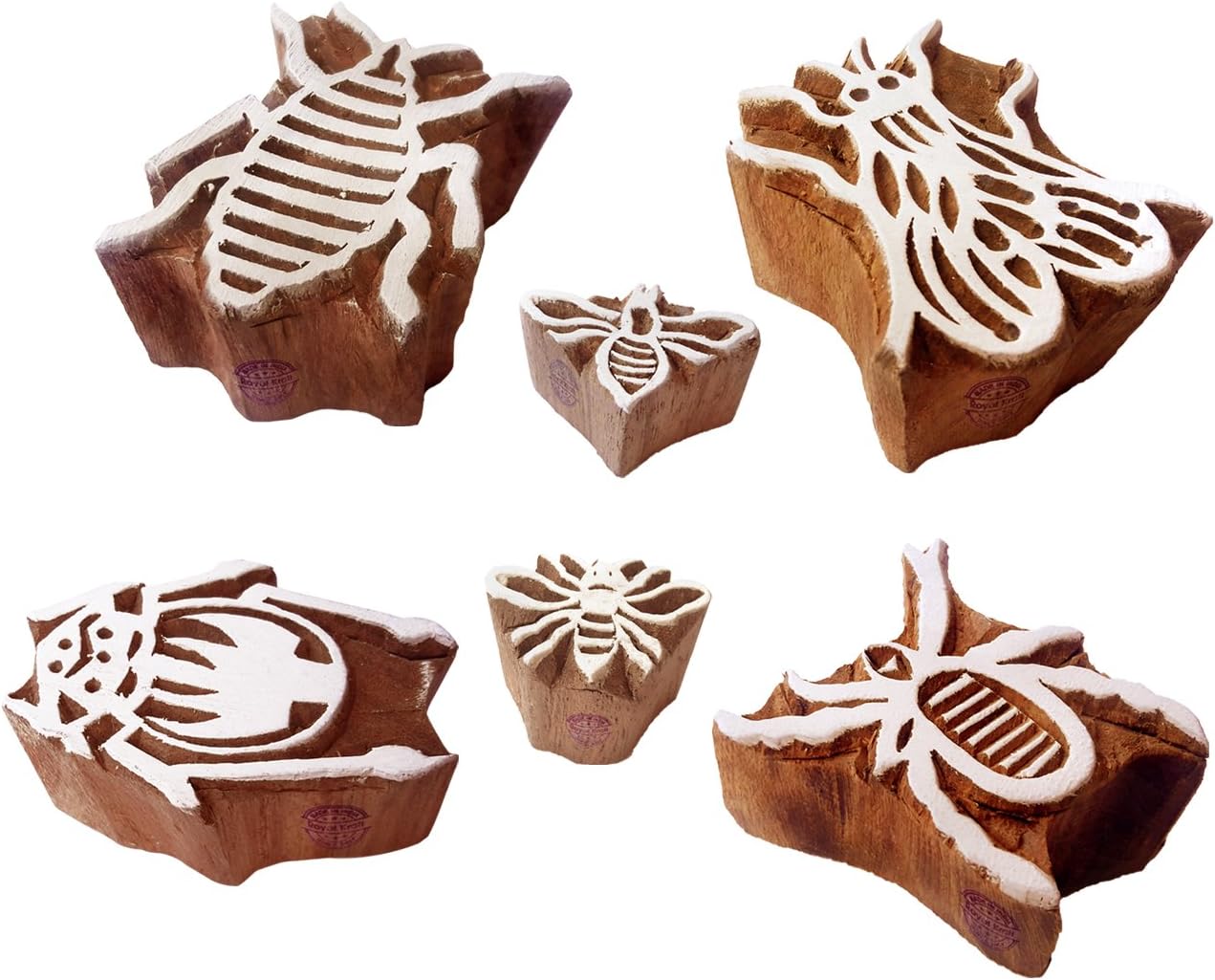 Amazon Com Mehndi Wooden Blocks Elegant Insect Bee Design Printing Stamps Set Of 6