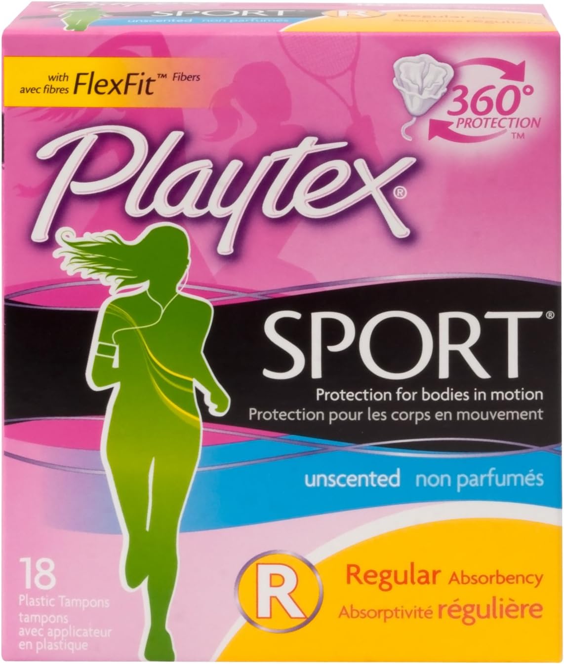 Playtex Sport Tampons with Flex-Fit Technology, Regular, Unscented, 18 Count