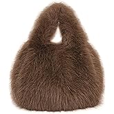 Winter Handbags For Women Faux Fur Fluffy Bag Cute Tote Bag Fur Purse Furry Handbag Bucket Bag (Brown)