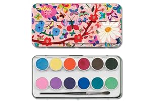 eeBoo: Butterflies Watercolor Paint Set, Easy to Close, Portable Tin Set, 12, Perfect for Watercolor Painting, Paint Brush Included