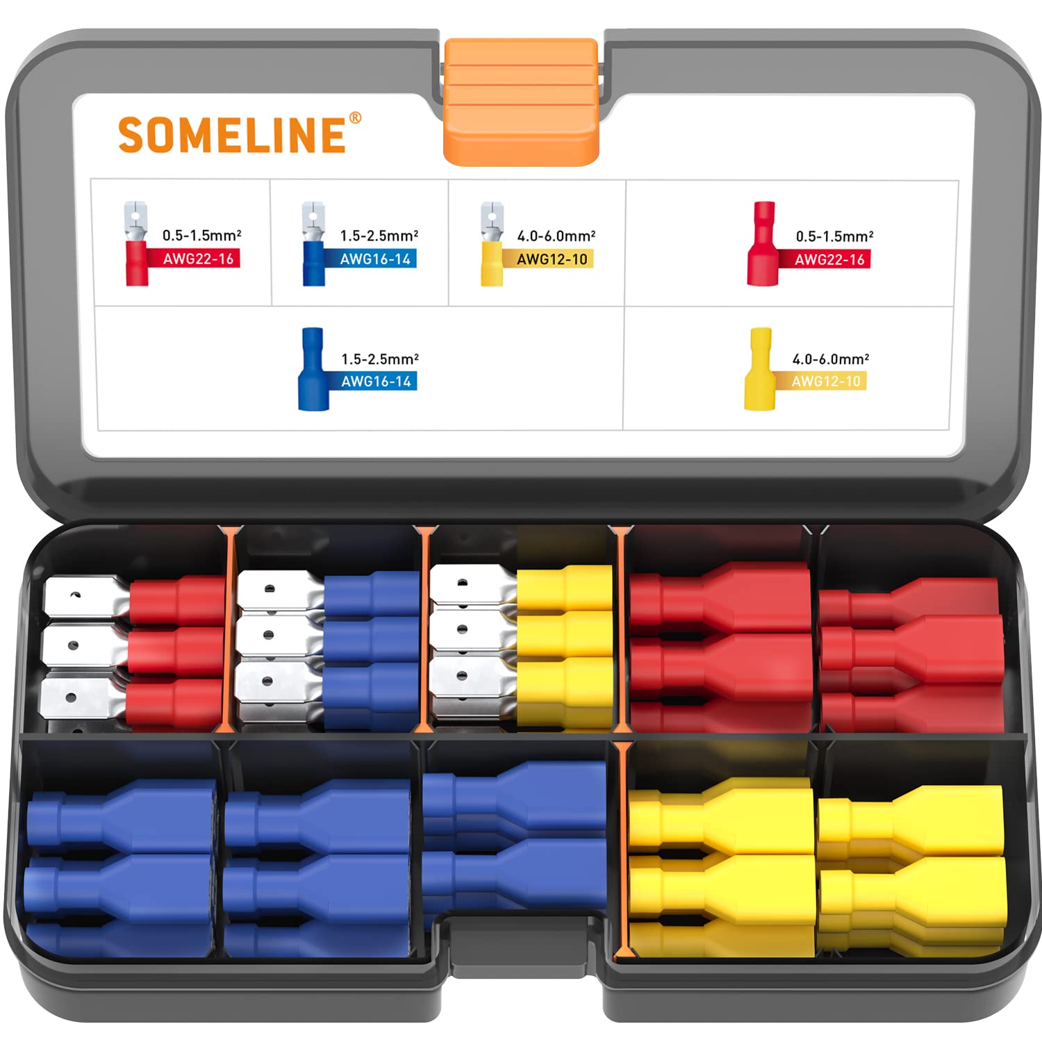 SOMELINE 22-10AWG Butt Connectors, Butt Splice Terminals & Insulated Lugs, Copper 80pcs, for 22-10AWG (0.5-6.0mm²) Wires, Widely used in Electrical Maintenance, Automotive, Household etc.