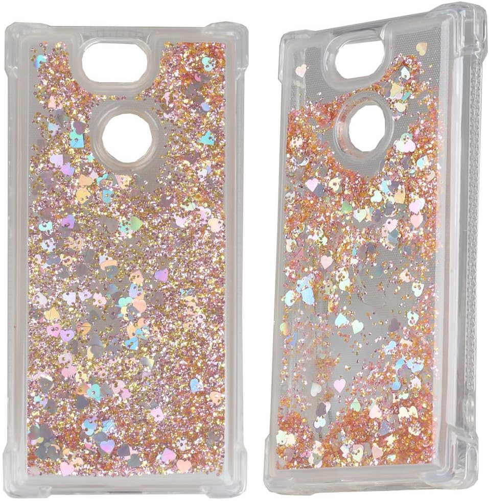 Sony Xperia XA2 Case, iYCK Soft Rubber TPU Bumper Flowing Floating Liquid Infused Quicksand Luxury Bling Glitter Sparkle Protective Case Cover for Sony Xperia XA2 - Gold
